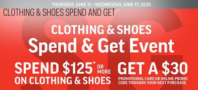 Sport Chek Canada Spend & Get Event: Spend $125 online on Clothing and Shoes and get a $30 Online Promo Code Towards Your Next Purchase