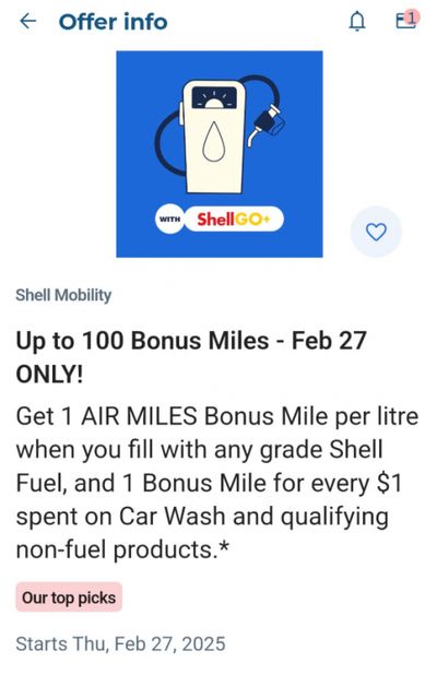 Air Miles Canada Offers: Earn up to 100 Bonus Air Miles at Shell Canada February 27th Only