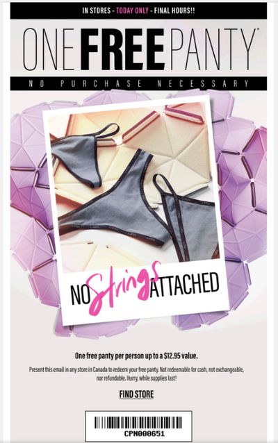 La Senza Canada: Free Panty Today Only! (No Purchase Necessary, Check Your Emails!) La Senza Canada: Free Panty Today Only! (No Purchase Necessary, Check Your Emails!)