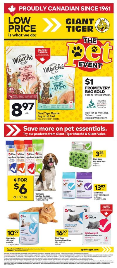 Giant Tiger (ON) The Pet Event Flyer April 9 to 22