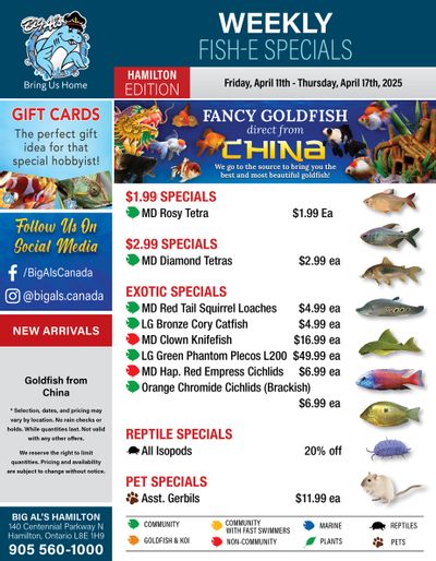 Big Al's (Hamilton) Weekly Specials April 11 to 17