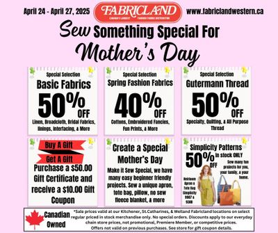 Fabricland (Kitchener, St. Catharines, Welland) Flyer April 24 to 27
