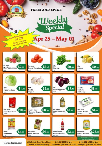 Farm And Spice Grocers Flyer April 25 to May 1