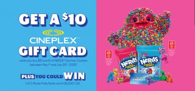 Nerds Movie Offer: Get A $10 Cineplex Gift Card When You Purchase $10 Worth of Nerds Gummy Clusters