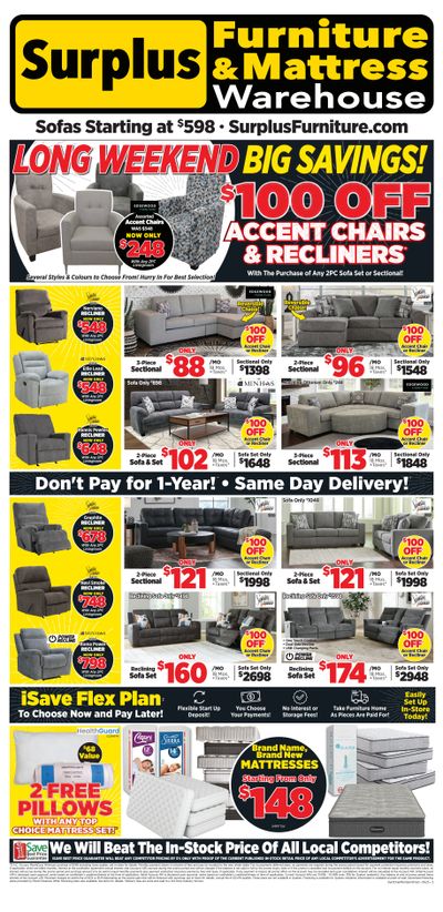 Surplus Furniture & Mattress Warehouse (Dartmouth, Charlottetown, Moncton, Saint John, Fredericton) Flyer May 12 to 18