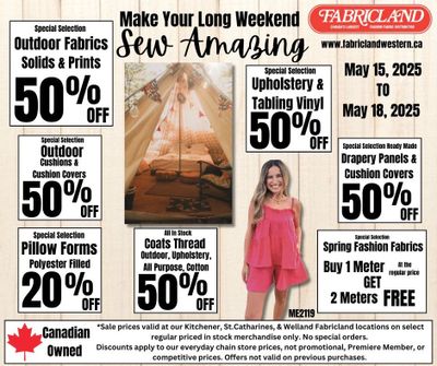 Fabricland (Kitchener, St. Catharines, Welland) Flyer May 15 to 18
