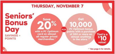 Shoppers Drug Mart Canada Seniors Bonus Day Deals: Save 20% & Receive 10,000 PC Optimum Bonus Points *Today*
