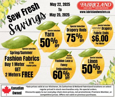 Fabricland (Kitchener, St. Catharines, Welland) Flyer May 22 to 25