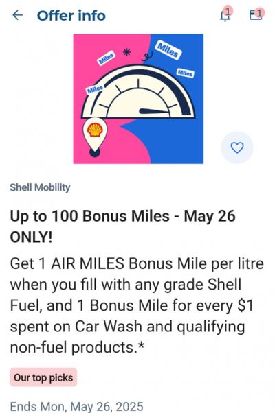 Air Miles Canada Offers: Get up to 100 Bonus Miles When You Fill with Shell Fuel Today Only