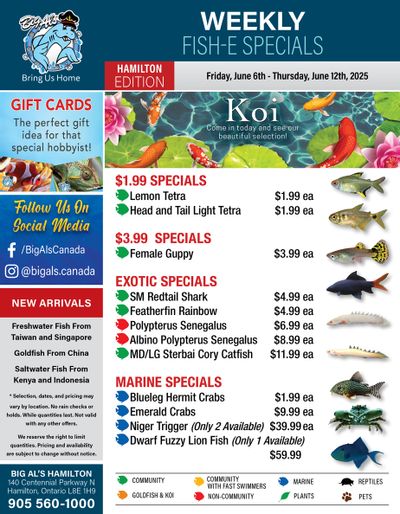 Big Al's (Hamilton) Weekly Specials June 6 to 12