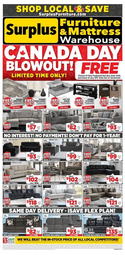Surplus Furniture & Mattress Warehouse (St. John's, Corner Brook, Grand Falls Windsor) Flyer June 23 to 29