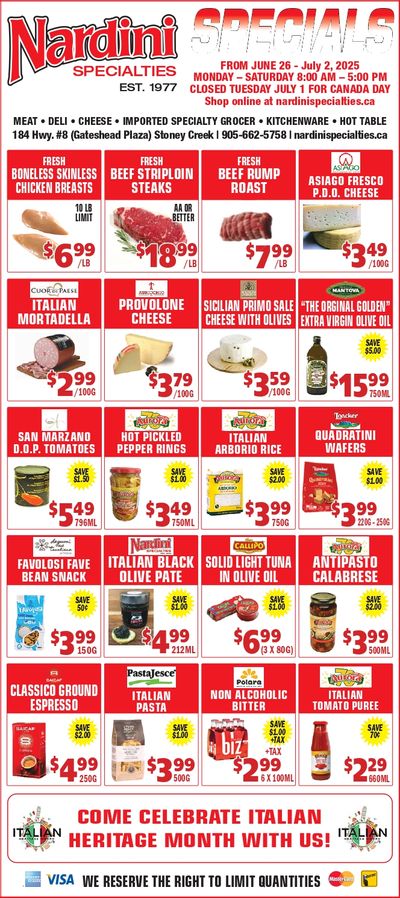 Nardini Specialties Flyer June 26 to July 2 Nardini Specialties Flyer June 26 to July 2