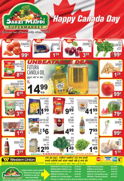 Sabzi Mandi Supermarket (Lower Mainland) Flyer June 27 to July 2 Sabzi Mandi Supermarket (Lower Mainland) Flyer June 27 to July 2