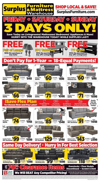 Surplus Furniture & Mattress Warehouse (Dartmouth, Charlottetown, Moncton, Saint John, Fredericton) Flyer June 30 to July 6