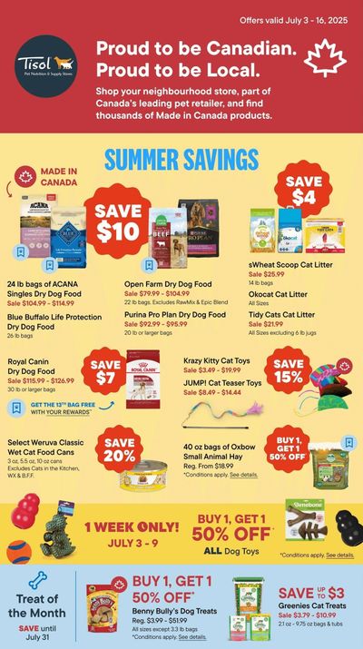 Tisol Pet Nutrition & Supply Stores Flyer July 3 to 16