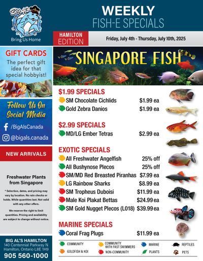 Big Al's (Hamilton) Weekly Specials July 4 to 10