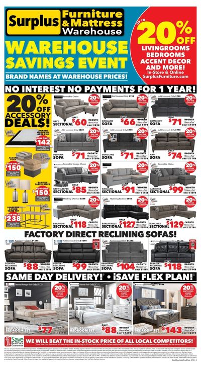 Surplus Furniture & Mattress Warehouse (Dartmouth, Charlottetown, Moncton, Saint John, Fredericton) Flyer July 7 to 27