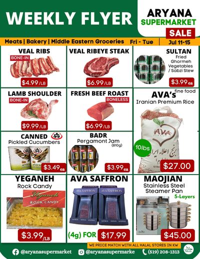Aryana Supermarket Flyer July 11 to 15