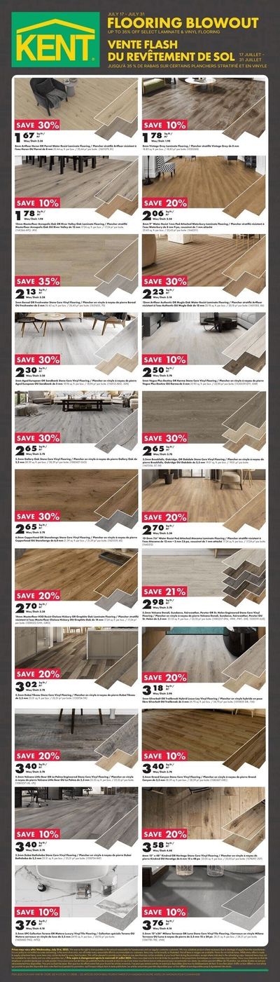 Kent Building Supplies Flooring Blowout Flyer July 17 to 31