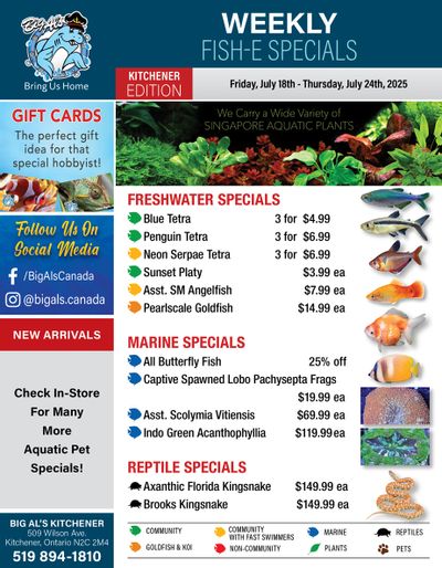 Big Al's (Kitchener) Weekly Specials July 18 to 24