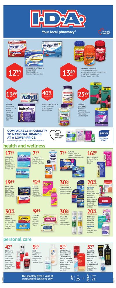 I.D.A. Pharmacy Monthly Flyer July 25 to August 21