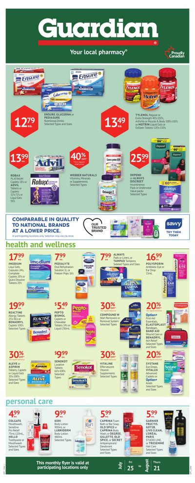 Guardian Pharmacy Monthly Flyer July 25 to August 21