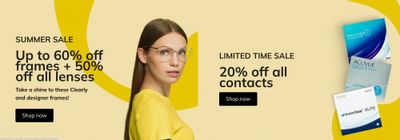 Clearly Canada: up to 60% off Frames + 50% off Lenses + 20% off all Contacts