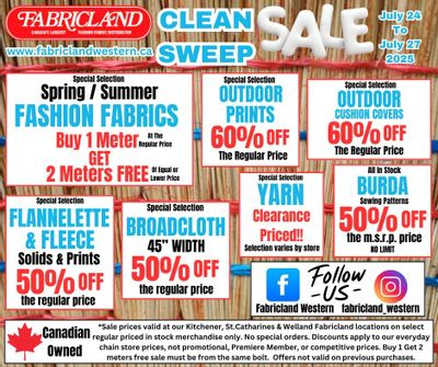 Fabricland (Kitchener, St. Catharines, Welland) Flyer July 24 to 27