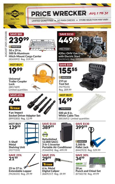 Princess Auto Price Wrecker Flyer August 1 to 31