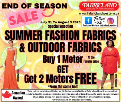 Fabricland (Kitchener, St. Catharines, Welland) Flyer July 31 to August 3