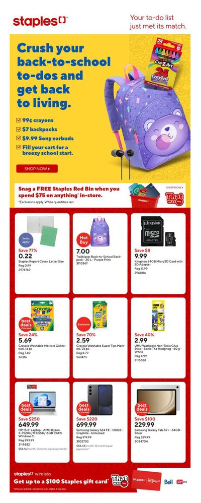 Staples Flyer August 1 to 7