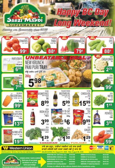 Sabzi Mandi Supermarket (Lower Mainland) Flyer August 1 to 6