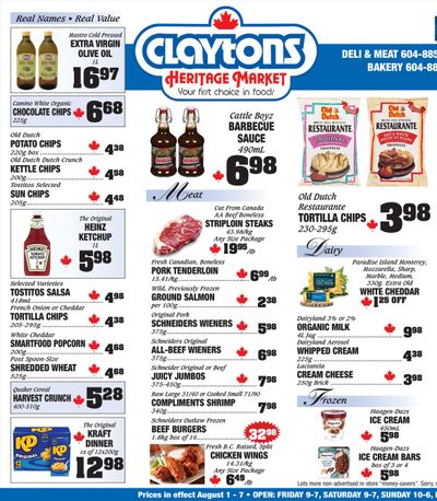 Claytons Heritage Market Flyer August 1 to 7