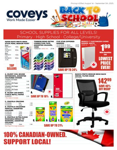 Covey Basics Back To School Flyer August 1 to September 5