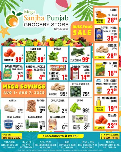 Sanjha Punjab Grocery Store Flyer August 1 to 7