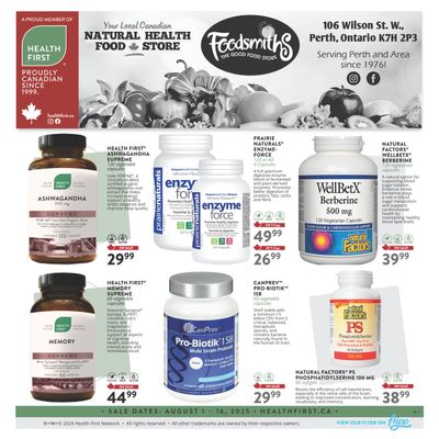 FoodSmiths Health First Flyer August 1 to 16