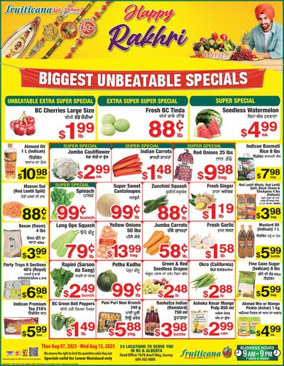 Fruiticana (Greater Vancouver) Flyer August 7 to 13