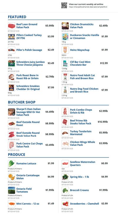 Sharpe's Food Market Flyer August 7 to 13
