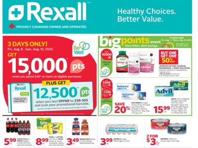 Rexall Canada: Get 15,000 Be Well Points When You Spend $40 or More + Get 12,500 Points With Text Offer