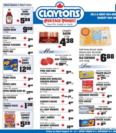 Claytons Heritage Market Flyer August 15 to 21