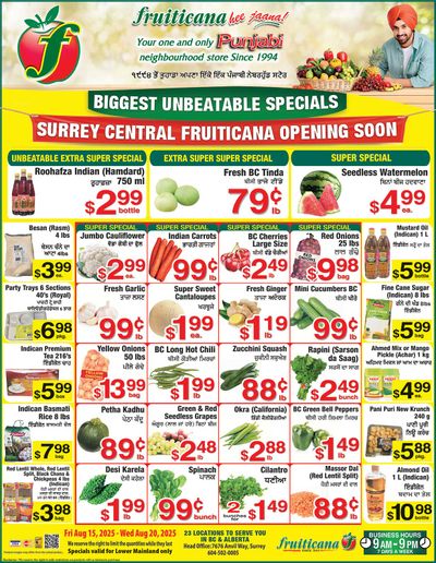 Fruiticana (Greater Vancouver) Flyer August 15 to 20
