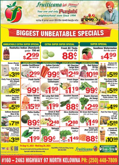 Fruiticana (Kelowna) Flyer August 15 to 20