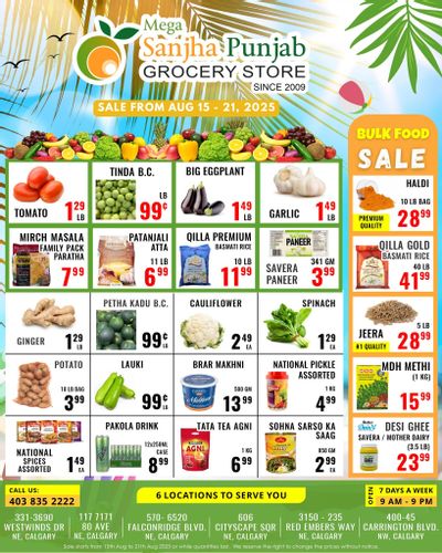 Sanjha Punjab Grocery Store Flyer August 15 to 21