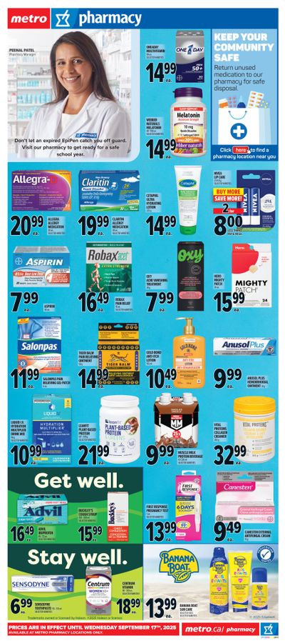 Metro (ON) Pharmacy Flyer August 21 to September 17