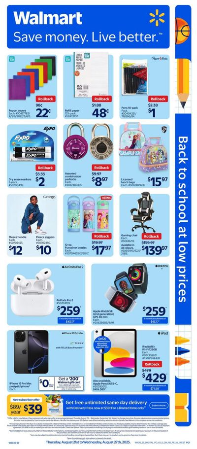 Walmart Back To School Flyer August 21 to 27