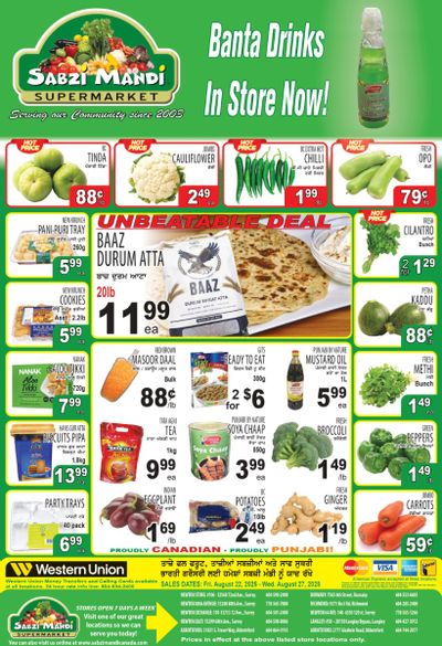 Sabzi Mandi Supermarket (Lower Mainland) Flyer August 22 to 27
