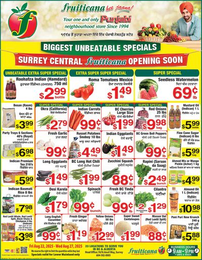 Fruiticana (Greater Vancouver) Flyer August 22 to 27