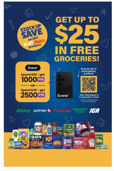 Sobeys and Safeway Canada: Get 2,500 Scene+ Points When You Spend $40 or More on Participating Kraft Products