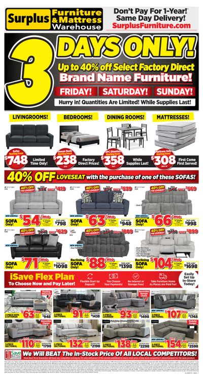Surplus Furniture & Mattress Warehouse (St. John's, Corner Brook, Grand Falls Windsor) Flyer August 25 to 31