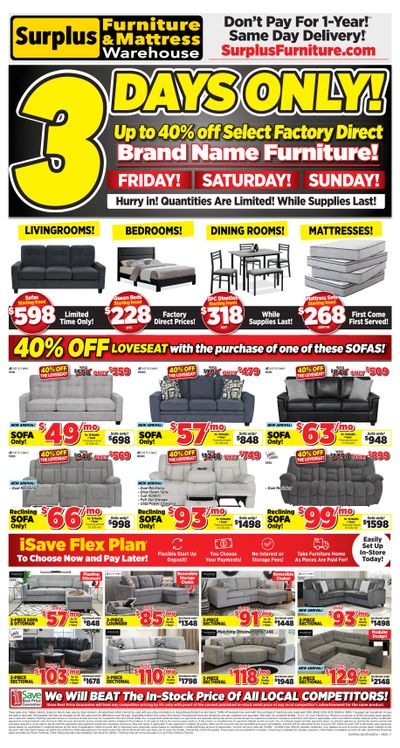 Surplus Furniture & Mattress Warehouse (Dartmouth, Charlottetown, Moncton, Saint John, Fredericton) Flyer August 25 to 31